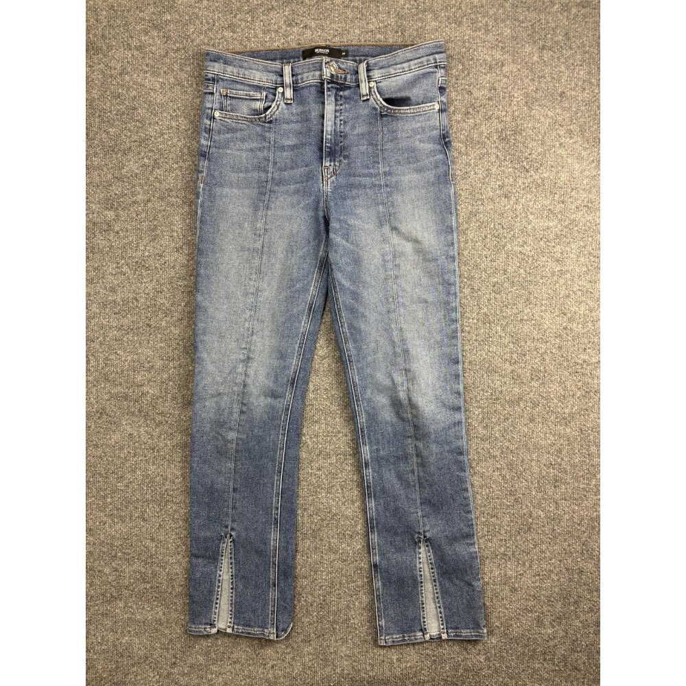 Hudson Barbara Straight Jeans Womens 28 Blue High Rise Split Hem Stretch Denim